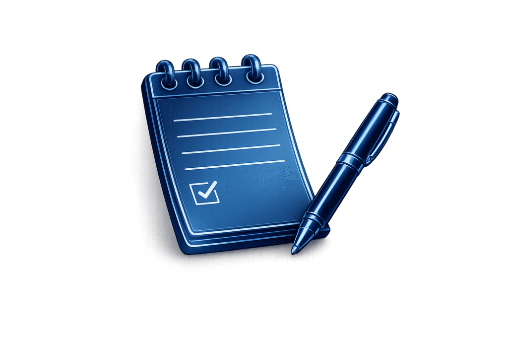 Futuristic blue notepad and pen
