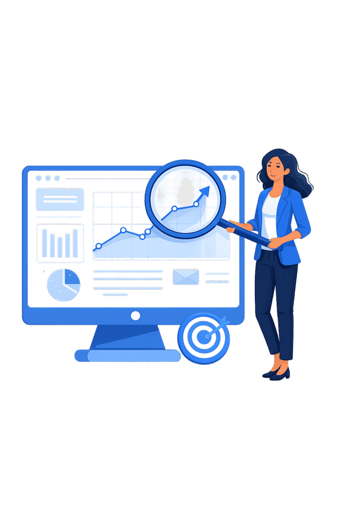Woman analyzing data on screen